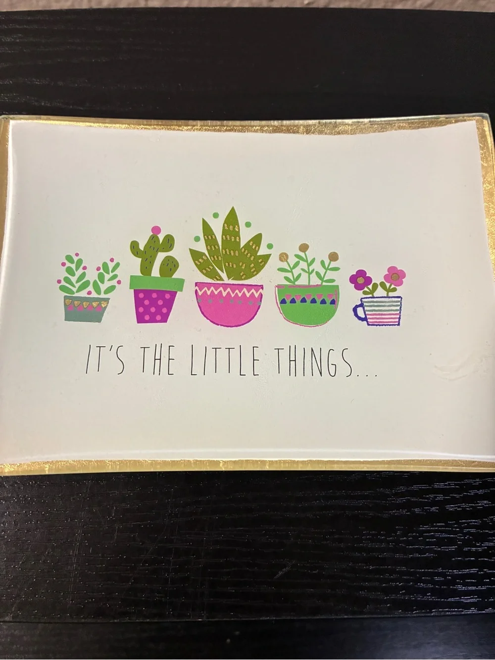 Natural Life square trinket dish fused glass desert theme cactus gold edging
